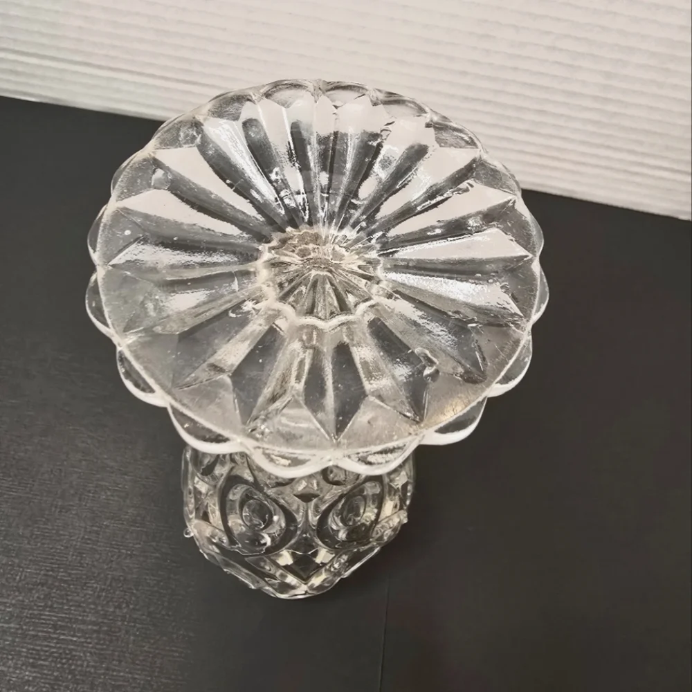 Vintage EAPG Clear Pressed Glass Vase Button Hobstar Compote 6 1/4